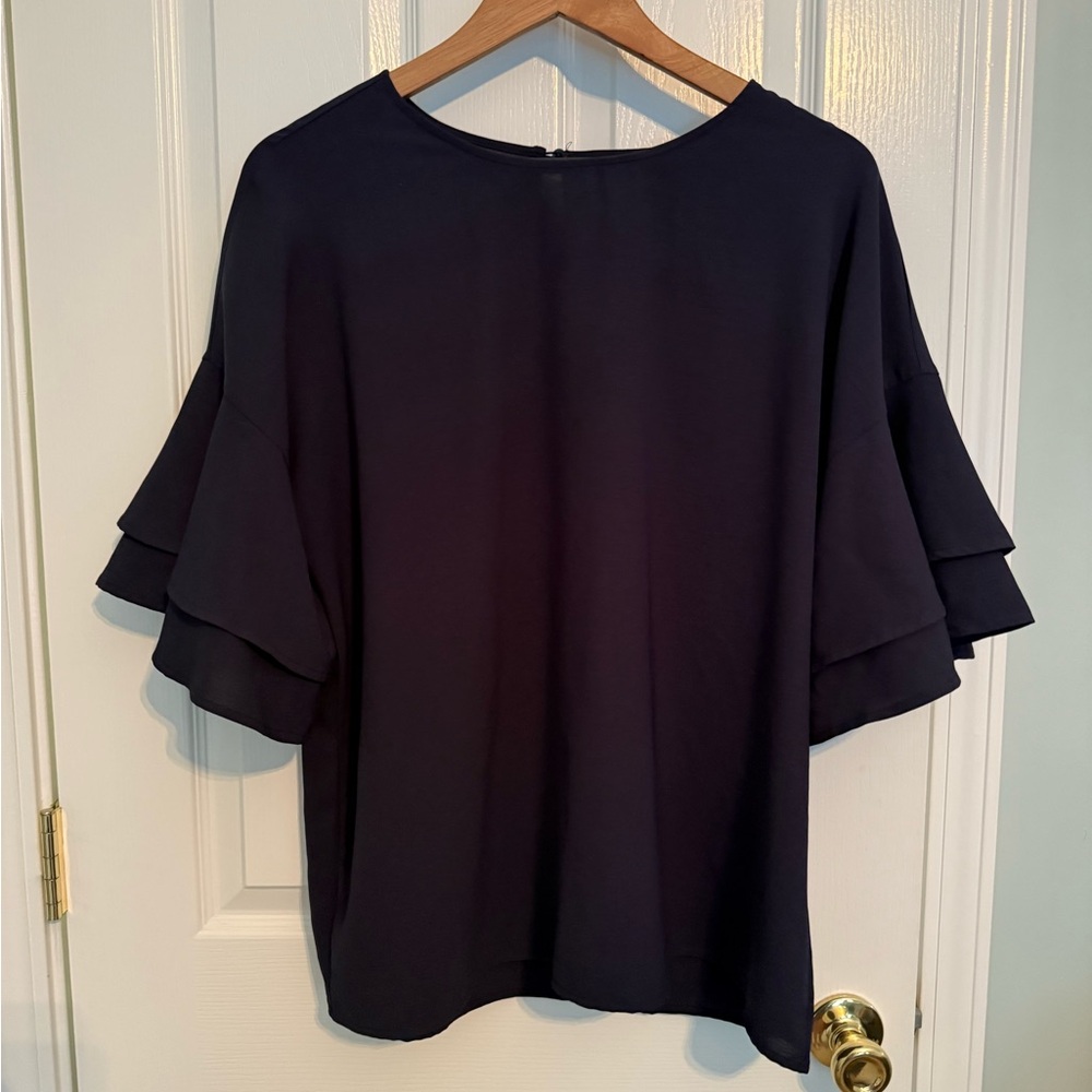 Elegant Navy Ruffle Sleeve Top